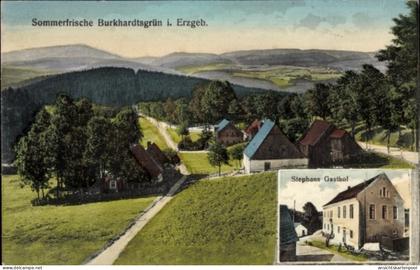 CPA Burkhardtsgrün Zschorlau im Erzgebirge, Gesamtansicht, Gasthof Burkh