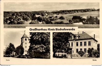 CPA Großharthau in Sachsen, Kirche, Schule, Landschaft