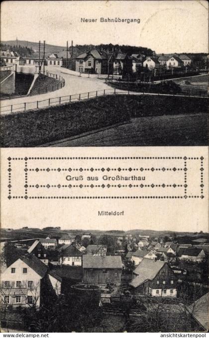 CPA Großharthau in Sachsen, Neuer Bahnübergang, Mitteldorf