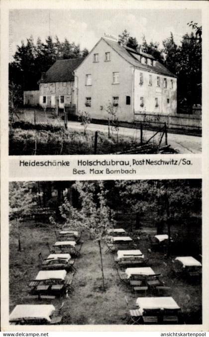 CPA Holschdubrau Neschwitz in Sachsen, Heideschänke, Holschdubrau, Max Bombach, Außenansicht, Gast