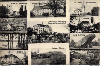 CPA Johannisbad Schmeckwitz Räckelwitz Oberlausitz, Rosenthal, evang. Kirche, Rittergut, Kloster