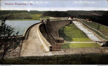 CPA Klingenberg im Erzgebirge Sachsen, Talsperre Klingenberg i. Sa., große Mauer, Wasserfälle, Lan