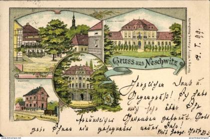 CPA Neschwitz in Sachsen, Verschiedene Ansichten, Gruss aus alte Architektur