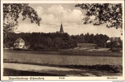 CPA Schmeckwitz Oberlausitz, Jugendherberge Kirche, Pfarrhaus, ländliche Umgebung