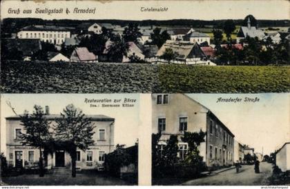 CPA Seeligstadt Großharthau in Sachsen, Gesamtansicht, Restauration zur Börse, Arnsdorfer Straße