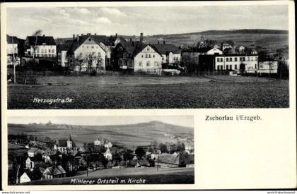 CPA Zschorlau Erzgebirge, Mittlerer Ortsteil, Kirche, Herzogstraße