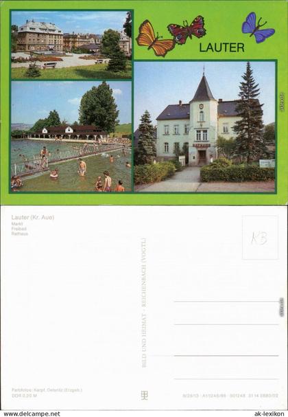 Lauter (Erzgebirge)-Lauter-Bernsbach Markt, Freibad, Rathaus 1986