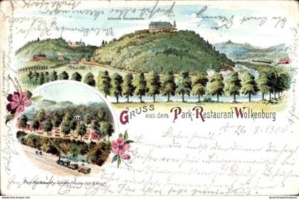 Lithographie Wolkenburg Kaufungen Limbach Oberfrohna Sachsen, Park Restaurant Inh. B. Voigt