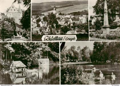 Schlettau Erzgebirge Panorama Postsaeule Schwanenteich