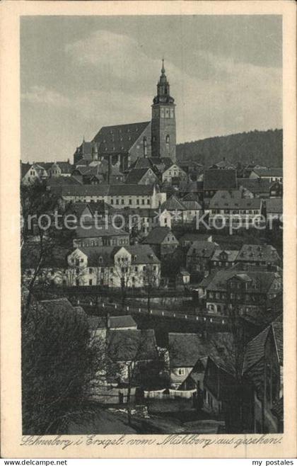Schneeberg Erzgebirge Ortsansicht mit Kirche vom Muehlberg gesehen Kupfertiefdru