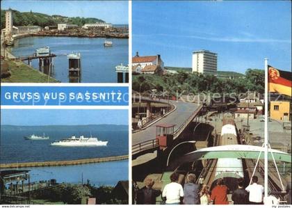 Sassnitz Ostseebad Ruegen Blick zum Fischereihafen MS Sassnitz Faehrschiff