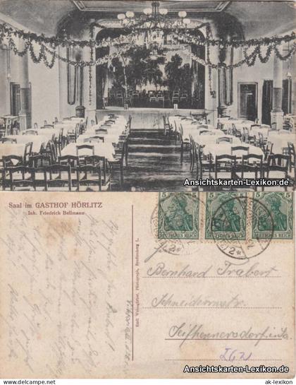 Ansichtskarte Hörlitz-Schipkau Šejkow Saal im Gasthof Hörlitz 1920