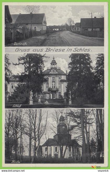 voyo BRZEZINKA (BRIESE i. Schl.) Gruss aus Briese in Sch. Schloss, Dorfstrasse , Kriche 1936 Postal Used