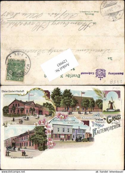 129983,Seltene Litho Gruss aus Kaltenkirchen Bahnhof Restaurant Gasthaus H. Schmidt Segeberg