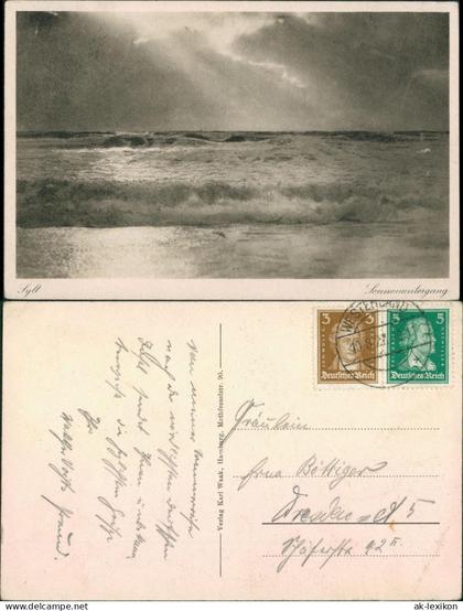 Ansichtskarte Gemeinde Sylt Insel Sylt - Sonnenuntergang 1927
