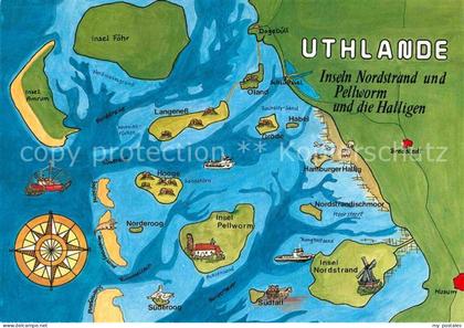 Nordstrand Inseln Nordstrand und Pellworm und die Halligen Landkarte