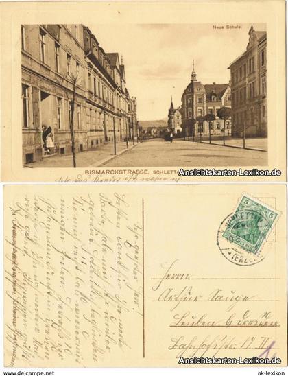 Ansichtskarte Schlettau Bismarckstraße und Schule 1912