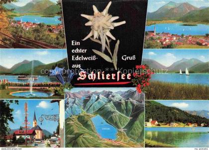Schliersee Bayern Schliersee See Edelweiss Maibaum Kirche Segelboote Bergpanoram