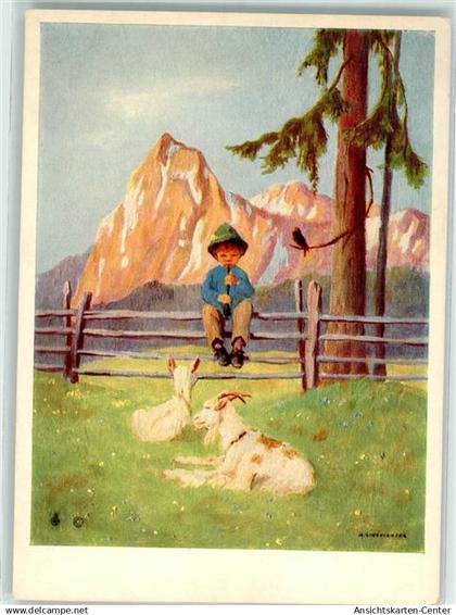 39530488 - Hirte Ziegen Auf der Bergwiese Ostern Verlag Mueller Nr.5782