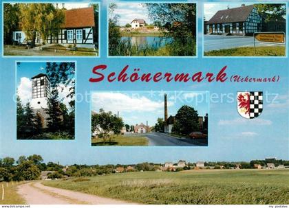 Schoenermark Teilansichten Fachwerkhaus Turm Landschaftspanorama