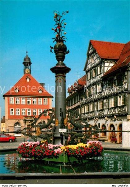 Schorndorf Wuerttemberg Marktbrunnen mit Rathaus