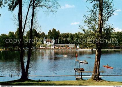 Schwalmtal Niederrhein Inselschloesschen Hariksee Gartenterrasse Bootsverleih