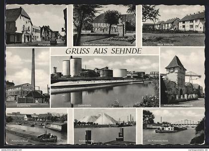 AK Sehnde, Mittelstrasse, Neue Siedlung, Zuckerfabrik, Kaliwerk-Hafen, Partie am Kriegerdenkmal