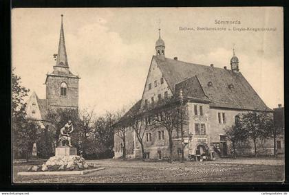 AK Sömmerda, Rathaus, Bonifaciekirche und Dreyse-Kriegerdenkmal