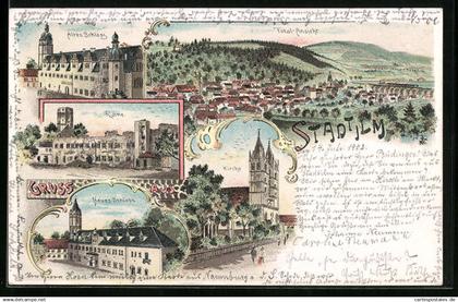 Lithographie Stadtilm, Altes schloss, Neues Schloss, Ruine
