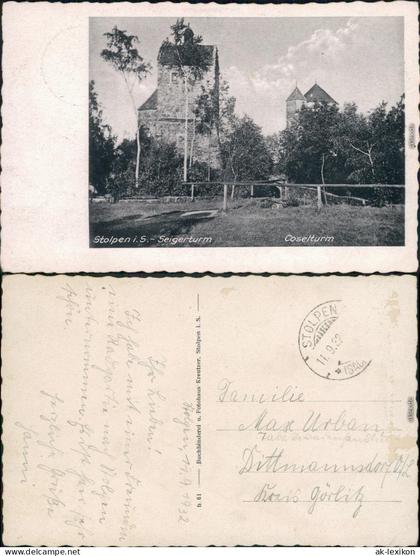 Ansichtskarte Stolpen Burg Stolpen - Seigerturm - Coselturm 1932