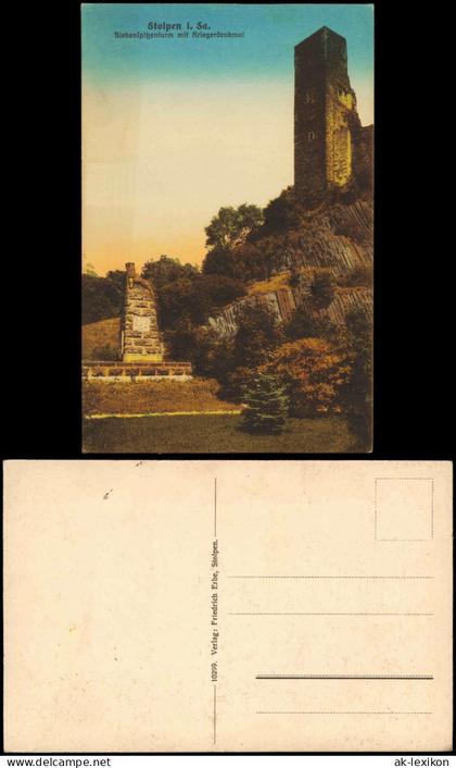 Ansichtskarte Stolpen Burg Stolpen - Siebenspitzenturm mit Kriegerdenkmal 1912