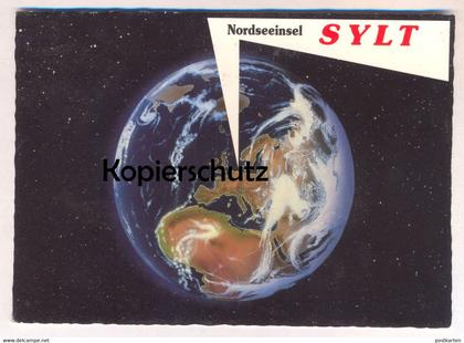 POSTKARTE ERDBALL & NORDSEEINSEL SYLT BLICK AUS DEM WELTALL ERDKUGEL Humour Weltall Space Erde Earth univers postcard AK