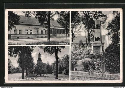 AK Gr. Schulzendorf /Krs. Teltow, Gasthaus, Kirche, Kriegerdenkmal