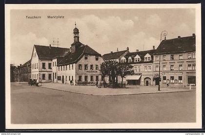 AK Teuchern, Marktplatz mit Hotel Ratskeller und Restaurant Haupt