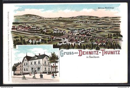 Lithographie Demitz-Thumitz, Blick vom Klosterberge, Klemptnerei Karl Richter