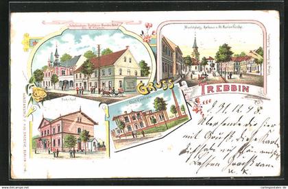 Lithographie Trebbin, Schützenhaus Radfahrer Bundes Hôtel, Elect. Centrale, Bahnhof