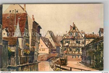 Ulm Donau Alt Ulm Partie Blau Kuenstlerkarte Marschall