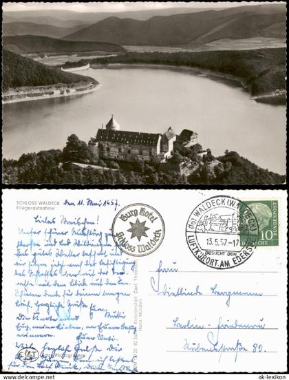 Ansichtskarte Waldeck (am Edersee) Schloss Waldeck Fliegeraufnahme 1957
