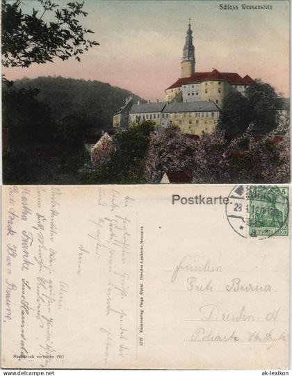 Weesenstein (Müglitz) Schloss Weesenstein (Castle) farbige Ansicht 1912/1911