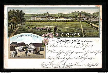 Lithographie Rockenberg i. d. Wetterau, Gasthaus zur Gerste, Panorama