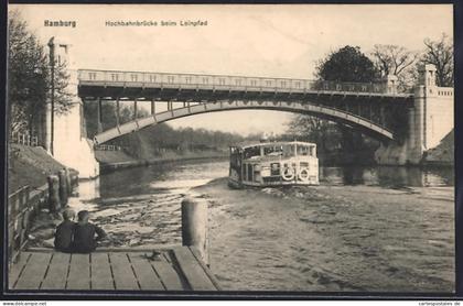 AK Hamburg-Winterhude, Hochbahnbrücke beim Leinpfad