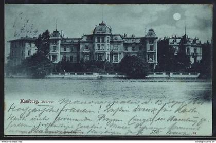 Mondschein-AK Hamburg-Winterhude, Bellevue im Vollmondlicht