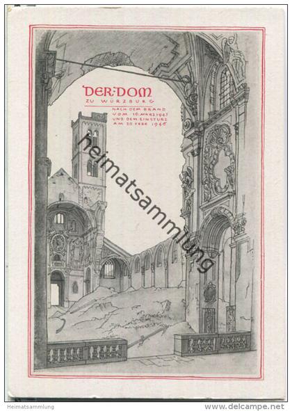 Würzburg - Der Dom vor dem Einsturz 1946 - Verlag Ferdinand Schöningh Würzburg - Ansichtskarte Großformat