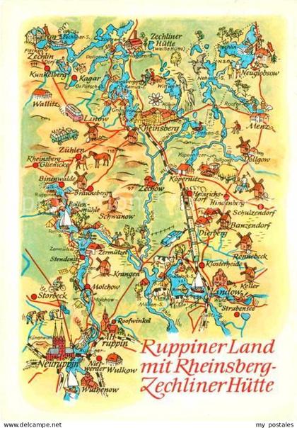Rheinsberg Landkarte Ruppiner Land mit Rheinsberg Zechliner Huette