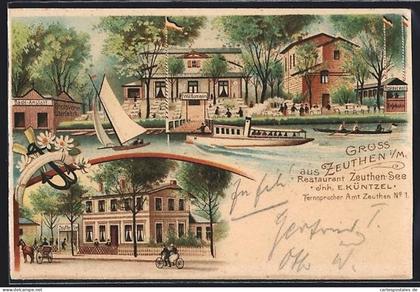 Lithographie Zeuthen i. M., Restaurant Zeuthen-See von E. Küntzel