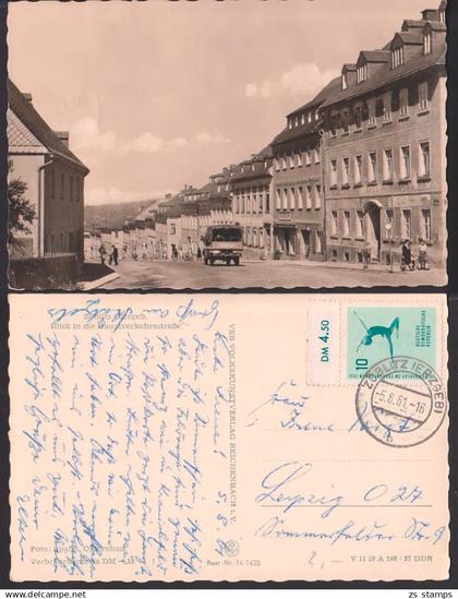 Zöblitz (Erzgeb) Hauptverkehrsstraße 1961 mit KONSUM