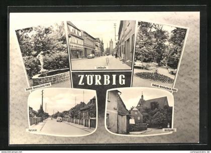 AK Zörbig, Strassenpartie mit Kirche und Park