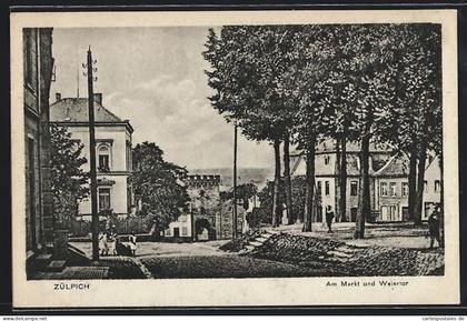 AK Zülpich, Am Markt und Weiertor mit Passanten