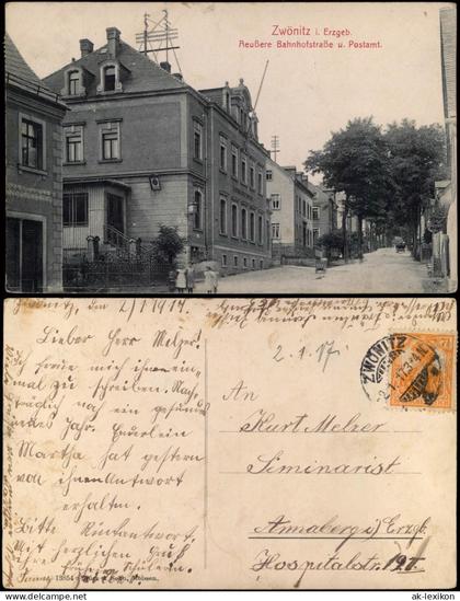 Zwönitz (Erzgebirge) Erzgebirge Äußere Bahnhofstraße Postamt. 1912