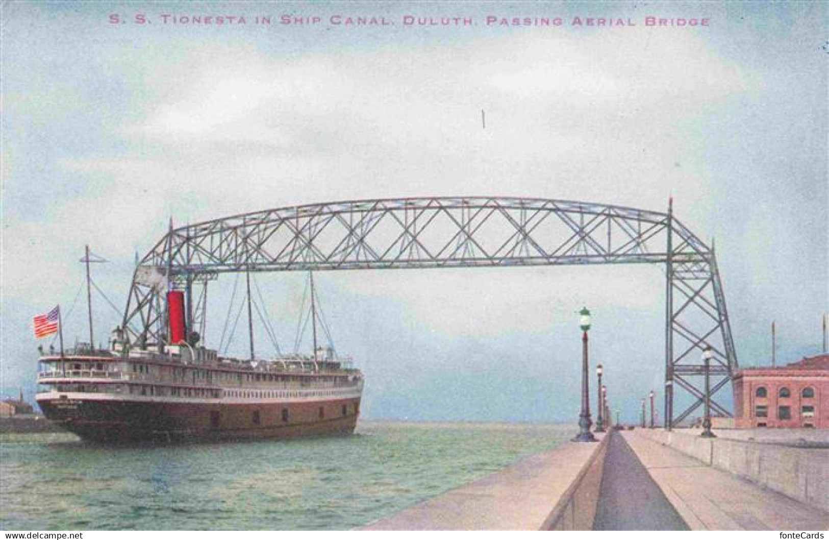 Duluth Lake Superior Minnesota USA S.S. Tionesta in ship canal passing aerial br